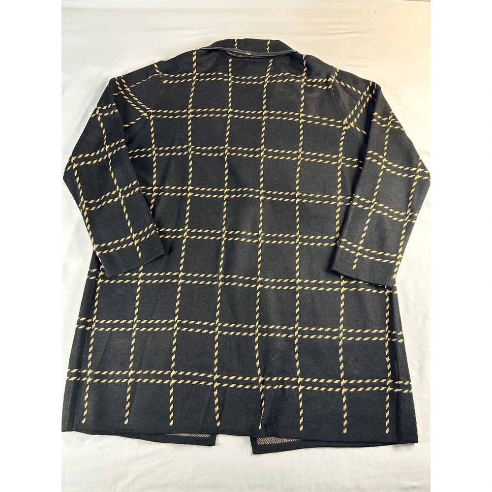 Anne Klein Women Black Camel‎ Windowpane Plaid Knit Blazer Cardigan XL 10882697